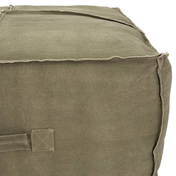 WOMO-DESIGN Sitzpouf XXL Liberec aus Leinen in Olivegrün mit Tragegriff 90x40x90 cm Quadratisch Handgefertigt Baumwolle Füllung Modern Sitzpuff Pouf Puff Ottoman Sitzhocker Fußhocker Hocker Sitzkissen