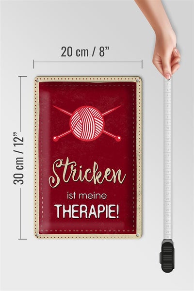 Blechschild Spruch 20x30cm Stricken ist meine Therapie