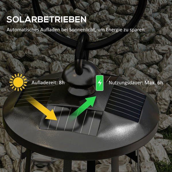 Outsunny Solar Gartenlaterne, 122 cm LED Gartenlampe mit Kaltweiß Lichtfarbe, Abnehmbarem Leuchtkörper, für Außen, Ø16 x 30H cm, Metall, PE, Schwarz