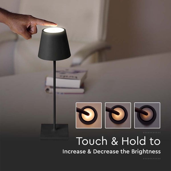 V-TAC VT-7703-B - Wiederaufladbare Black Table Lamps - Desk Lamps - IP20 - 3W - 60 Lumen - 4000K