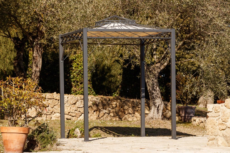 Pavillon ELEO Bolzano 2 x 2 m anthrazit - pulverbeschichtet | mit Sonnensegel ecru