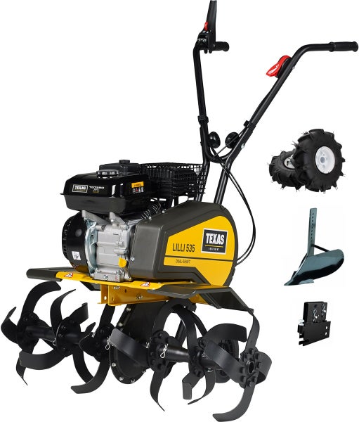 Benzin Bodenfräse Texas Lilli 535TG Set – 85 cm Arbeitsbreite, 212 cm³ Motor, Rückwärtsgang, inkl. Pflug & Räder