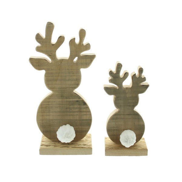 FRANK FLECHTWAREN | Figur Rentier, 2er Set, 10 x 6 x 24 cm, 8 x 5 x 17 cm, HOLZ, TEXTIL