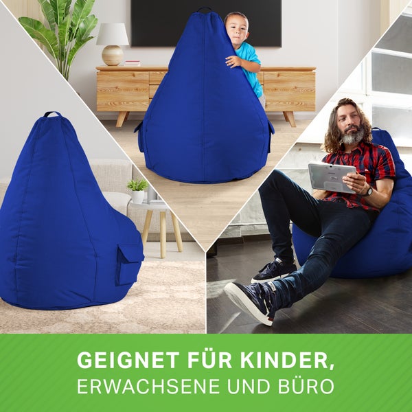 Green Bean Sitzsack mit Rückenlehne 80x70x90cm - Gaming Chair mit 230L Füllung Kuschelig Weich Waschbar - Bean Bag Bodenkissen Lounge Chair Sitzhocker Relax-Sessel Gamer Gamingstuhl Blau