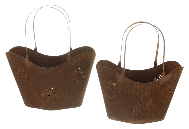 FRANK FLECHTWAREN|Pflanzer Shoppingbag, 2er Set, 34 x 13 x 18 cm, GH: 39 cm; 38,5 x 16,5 x 21 cm, GH: 45 cm , METALL