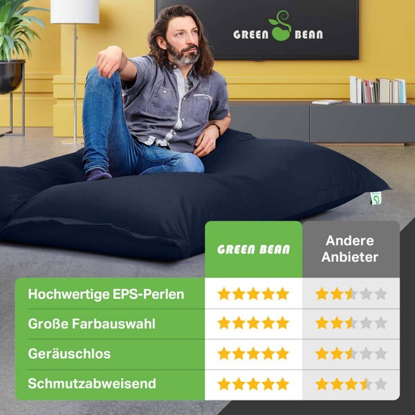 Green Bean Indoor Sitzsack XXL 140x180cm 380 Liter Kinder & Erwachsene Bean Bag EPS Perlen Füllung Riesensitzsack Groß Liegekissen Sitzkissen - Navy Dunkelblau