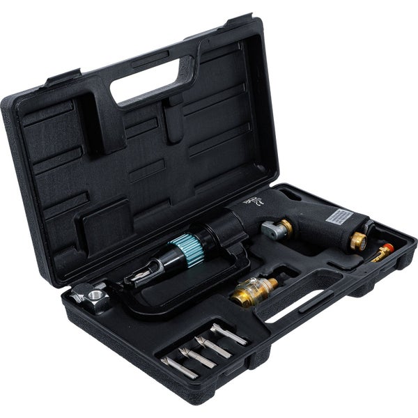 Druckluft-Karosseriesäge Set in geöffnetem schwarzen Koffer