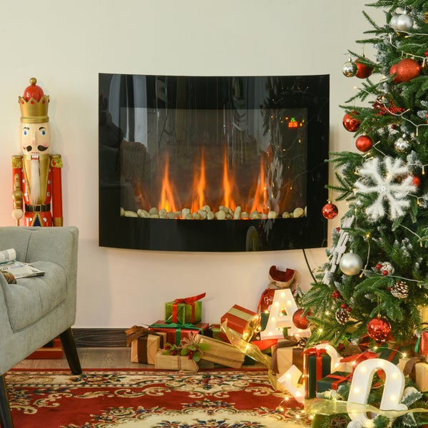 HOMCOM Elektrokamin, 2 Leistungsstufen, einstellbar, 900/1800 W, LED, 65 x 11,4 x 52 cm, Edelstahl, Schwarz