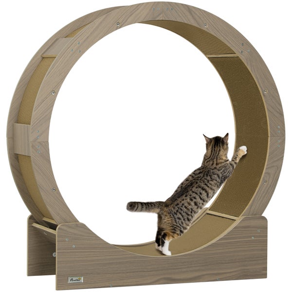 PawHut Katzenlaufrad Laufrad für Katzen 91 cm mit Bremse, Kratzbrett, Katzenrad für gesunde Bewegung, Entspannung, Walnuss