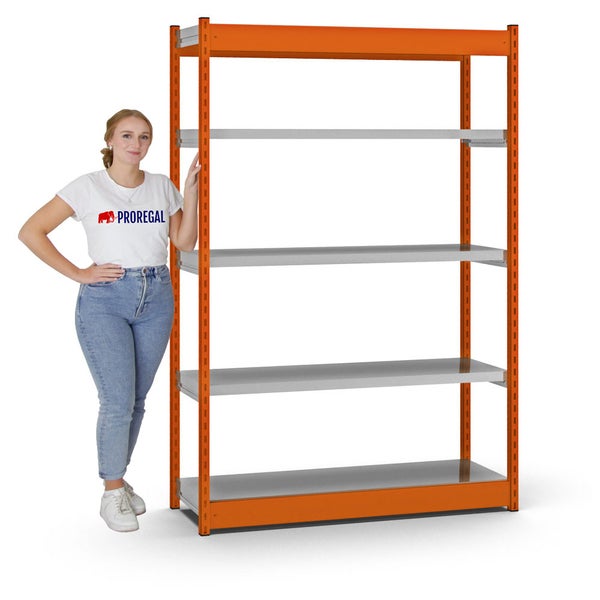 PROREGAL Fachbodenregal Stecksystem Vierkant-Profil Grundregal HxBxT 200 x 132,5 x 40 cm 5 Ebenen Einseitige Bauart Fachlast 200 kg Orange