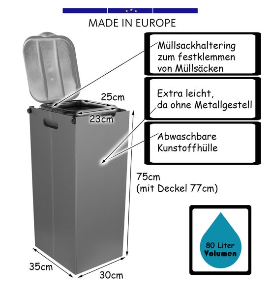 BigDean Müllsackhalter SichtFix 2.0 Schwarz mit Sichtschutz - 80L - Müllsackständer Bauset Mülleimer Müllbeutelständer Müllbeutelhalter Blauer Gelber Sack