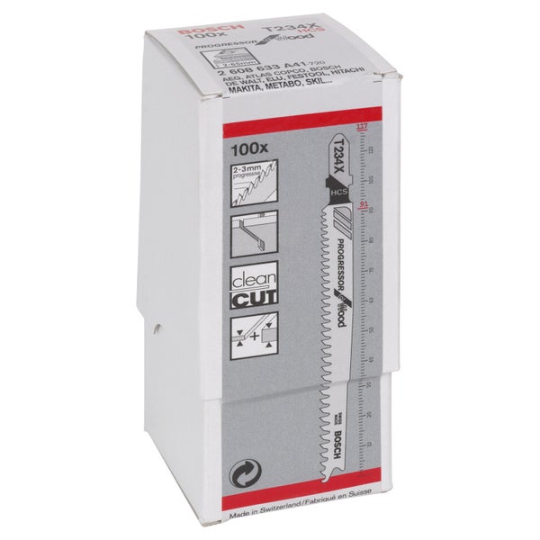 Bosch 100x Stichsägeblatt T 234 X Progressor for Wood - 2608633A41