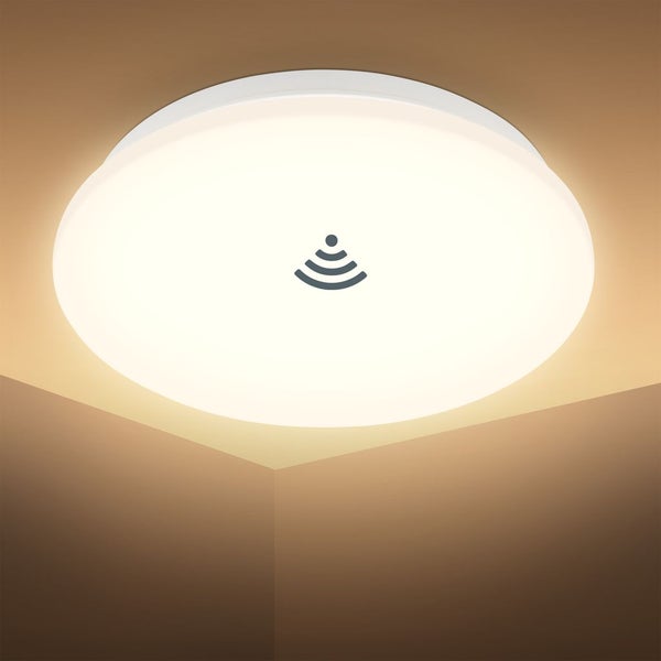 Deckenlampe Ø26 cm - 12W, 1190lm, LED, mit Bewegungsmelder, IP44, warmweiß, weiß