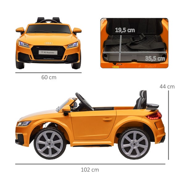 HOMCOM Kinder Elektroauto, 12V, mit 2,4 G Fernbedienung, Audi, mit Scheinwerfer, MP3-Anschluss, bis 3 km/h, für Kinder 3-5 Jahre, 102L x 60B x 44H cm, Kunststoff, Eisen, Gelb