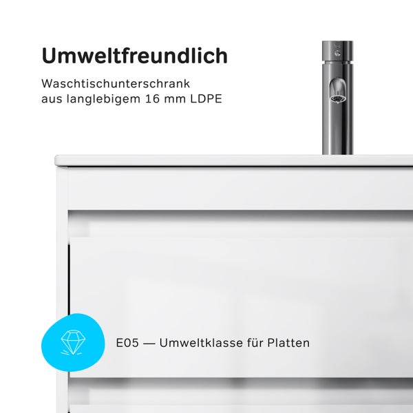 Waschtischunterschrank aus 16 mm LDPE mit E05 Umweltklasse für Platten