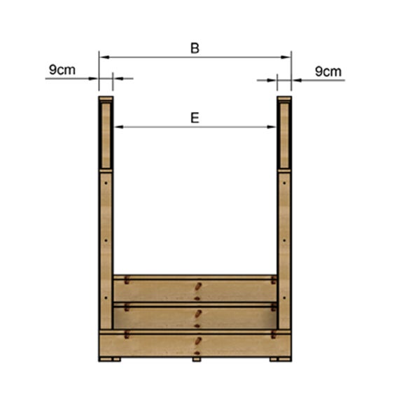 Diagramm eines Holzregals mit Maßangaben