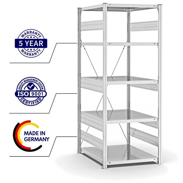 PROREGAL Fachbodenregal Stecksystem T-Profil Heavy-Duty Grundregal HxBxT 200 x 75 x 80 cm 5 Ebenen Fachlast 300 kg Einseitig Nutzbar Lichtgrau