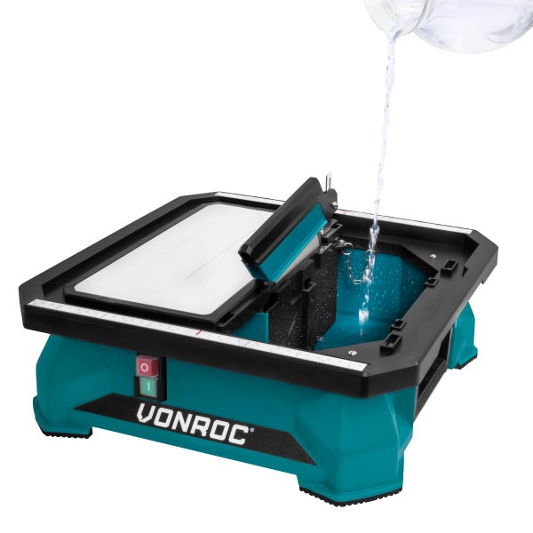 VONROC Fliesenschneider 650W -180mm - Integrierter Wassertank - extra große Edelstahl-Arbeitsplatte