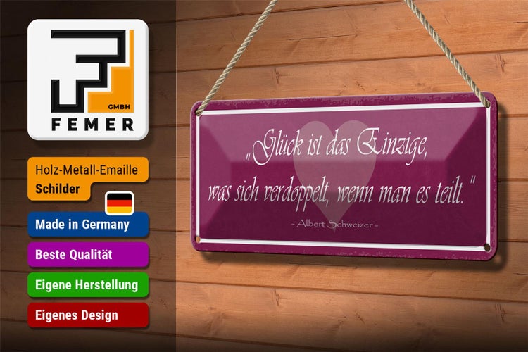 Blechschild Spruch 27x10cm Glück verdoppelt wenn man teilt Dekoration