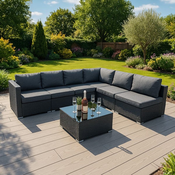 Serafina Rattan Modulares 7-teiliges Möbelset mit Aufbewahrungsbox 996L - Schwarz