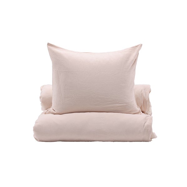 Musselin Bettwäsche-Set bestehend aus Kissenbezug und Bettbezug in Rosa.