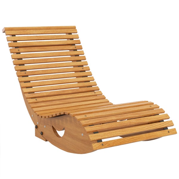 Outsunny Schaukelstuhl, Schaukelliege Holz, Gartenliege, Ergonomisch Schwingstuhl mit S-Form, Kippschutz, bis 120 kg belastbar für Balkon, Terrasse, Teak, 130 x 60 x 60 cm