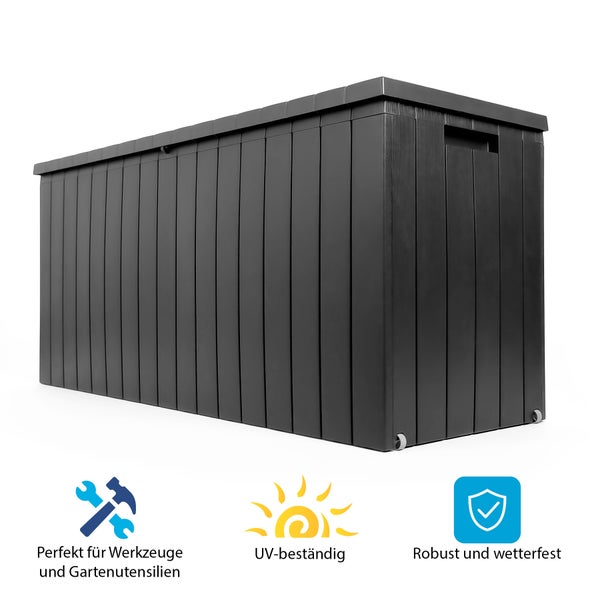 BigDean Gartenbox 270 L mit Rollen aus wetterfestem Kunststoff – Auflagenbox wasserdicht für outdoor geeignet – Kissenbox Made in Europe
