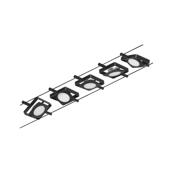 CorDuo LED Seilsystem MacLED Basisset 5x250lm 5x4,5W 3000K 230/12V Schwarz matt, Chrom