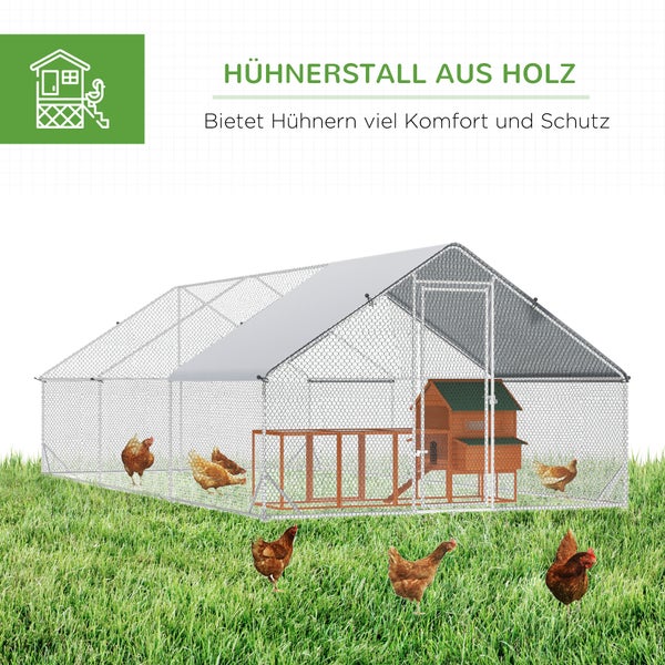 PawHut Hühnerstall, Freilaufgehege, 3 x 6 x 2 m, Stahl, Silber+Grau