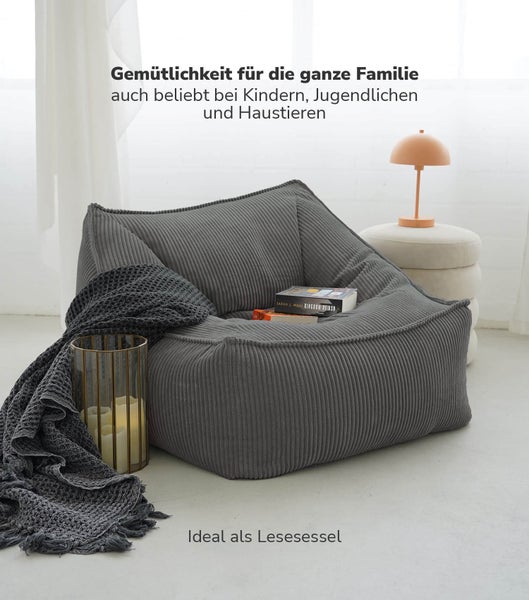 mokebo Sitzsack Sessel mit Hocker aus Cord 'Der Lümmel', XXL Sitzsack, Cord Sessel oder Sitz Sessel in Anthrazit