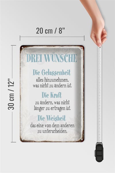 Blechschild Spruch 20x30cm 3 Wünsche Gelassenheit Kraft
