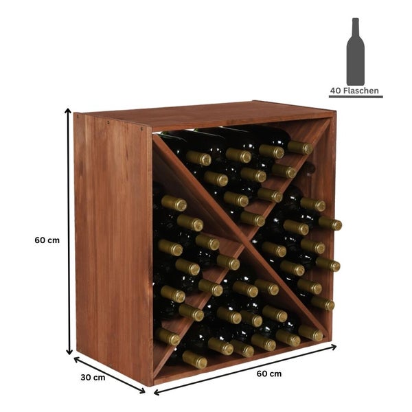 PROREGAL Modulares Weinregal Vincellar Mod HxBxT 60 x 60 x 30 cm Kreuz Modul Für 40 Flaschen Massives Kiefernholz Braun Geölt