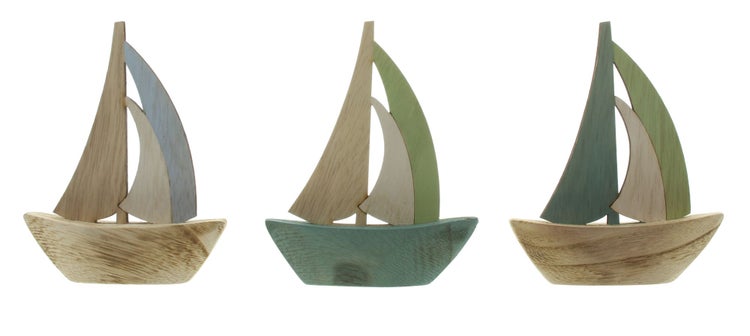 FRANK FLECHTWAREN | Segelboot Ahoi, 3er Set, HOLZ, 10 x 12 cm