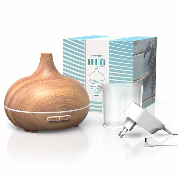 Arendo Aroma Diffuser, Luftbefeuchter, Vernebler in Holz Optik, Diffusor mit 7 Farben LED, Timer Funktion, 300ml, Hellbraun