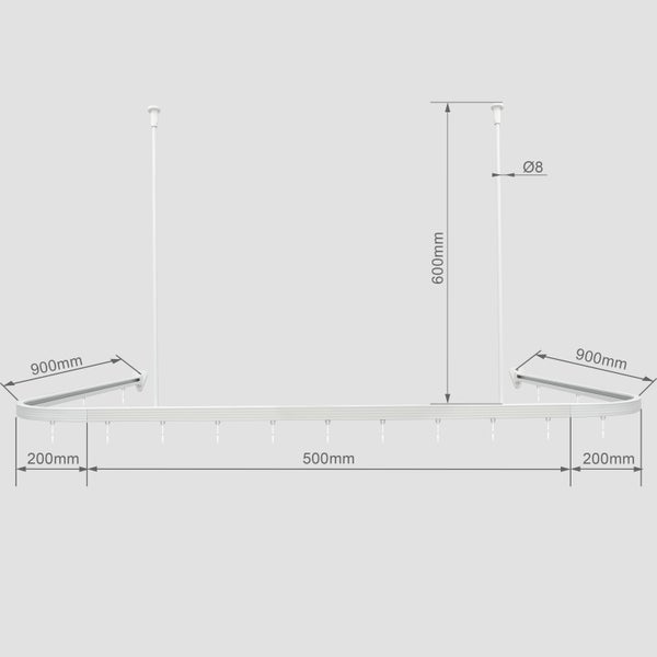 Duschstange Universal Duschvorhangstange Duschvorhangschiene Weiss U -Form (90 x 90 x 90 cm)