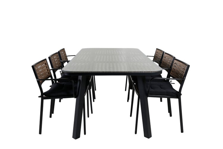 Paola Gartenset Tisch 100x200cm und 6 Stühle Paola schwarz, natur. 100 X 200 X 74 cm