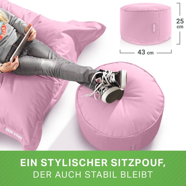 Green Bean Sitzsack-Hocker 45x25cm mit EPS-Perlen Füllung - Fußhocker Fußkissen Sitz-Pouf für Sitzsäcke - Bodenkissen für Kinder und Erwachsene - Fußablage Sitzkissen Sitzhocker Rosa
