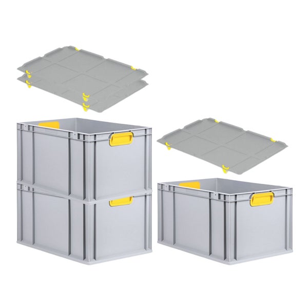 PROREGAL Spar Set 3x Eurobox Nextgen Color Mit Auflagedeckel & Schiebeschnappverschlüsse HxBxT 32 x 40 x 60 cm Griffe Gelb Verstärkter Boden