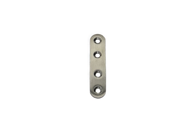 Gerader Flachverbinder aus Metall mit vier Senkbohrungen zur stabilen Verbindung von Bauteilen.