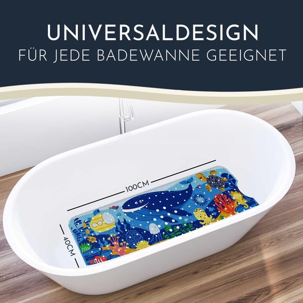 Homerella® Badewannenmatte rutschfest Kinder - 100% BPA frei Inkl. 2 Haken zum Aufhängen 100x40cm - Antirutschmatte Badewanne Baby hautsensitiv & schimmelresistent - Badematte rutschfest & waschbar