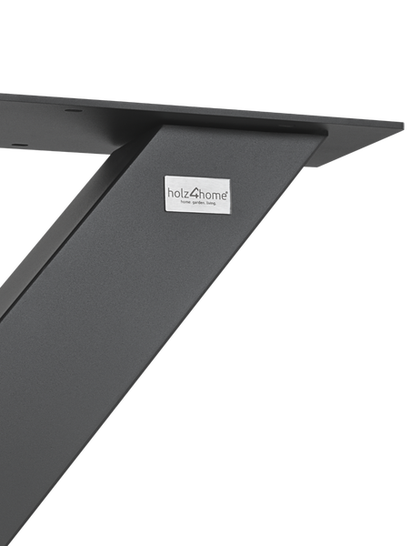 Metall-Tischbein in Schwarz mit holz4home Logo und Montageplatte.