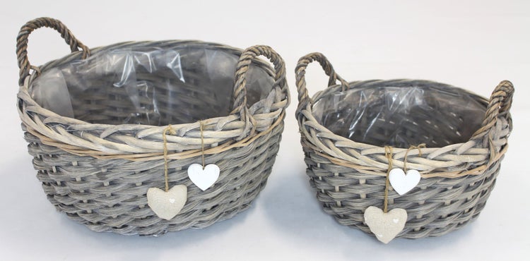FRANK FLECHTWAREN | Pflanzkorb Herzen, 2er Set, HOLZ, Ø 28 x 15 cm, Ø 36 x 19 cm