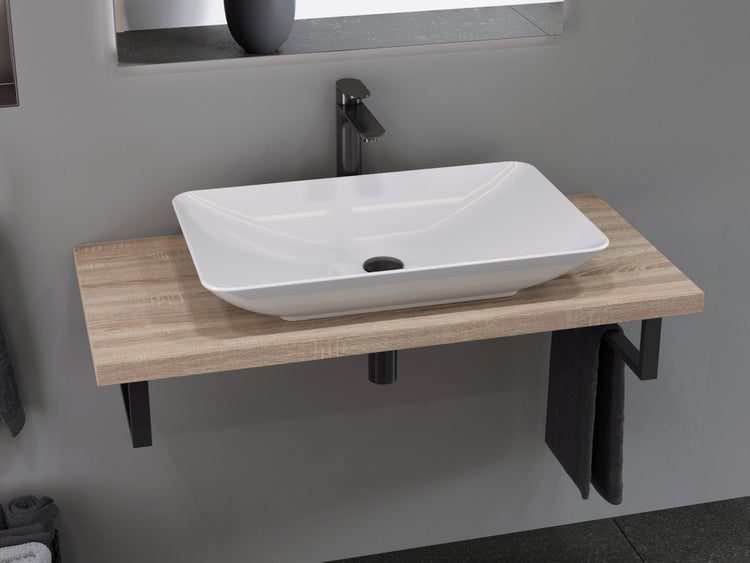 Aqua Bagno Leon Aufsatzwaschbecken KB.LEON.001 – 60 x 37,7 cm – Weiß Hochglanz – Keramikbecken ohne Hahnloch & Überlauf
