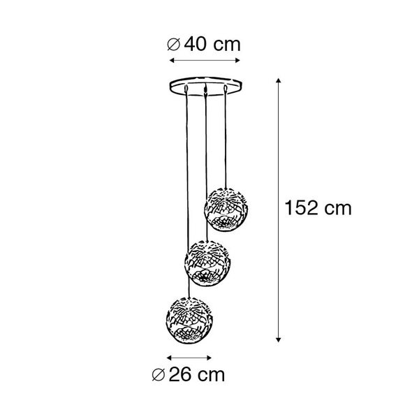 Abbildung einer Pendelleuchte mit den Maßen Durchmesser 40 cm, Höhe 152 cm und Durchmesser 26 cm.