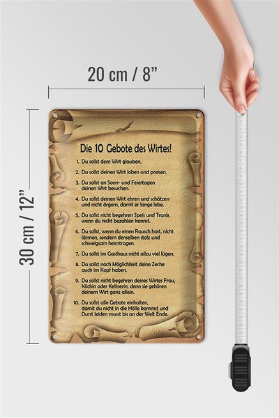 Blechschild Spruch 20x30cm die 10 Gebote des Wirtes