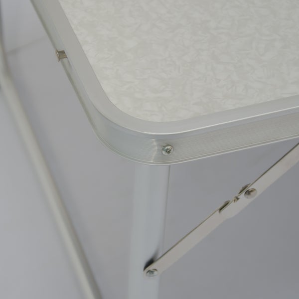AMANKA klappbarer höhenverstellbarer Campingtisch 90x60x70 cm inkl. 2 Falthocker Campingtischset Kofferformat Hell Grau