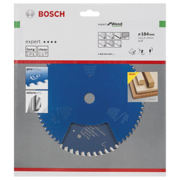 Bosch Kreissägeblatt Expert for Wood für Handkreissägen 184 x 20 x 2,6 mm 56 - 2608644040