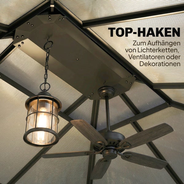 Top-Haken am Pavillondach zum Aufhängen von Lampen, Ventilatoren oder Dekoration.
