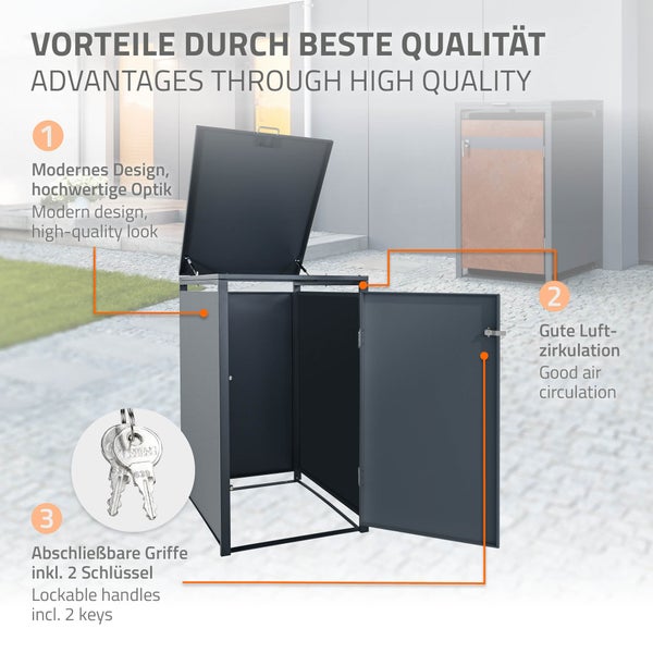 ML-Design Mülltonnenbox 1er für 1 Tonne 240L 68x80x116,3 cm, Anthrazit-Rostoptik, Stahl/Cortenstahl, Abschließbare Mülltonnenverkleidung Klappdeckel/Tür, Müllbox Mülltonnecontainer Mülltonnenabdeckung