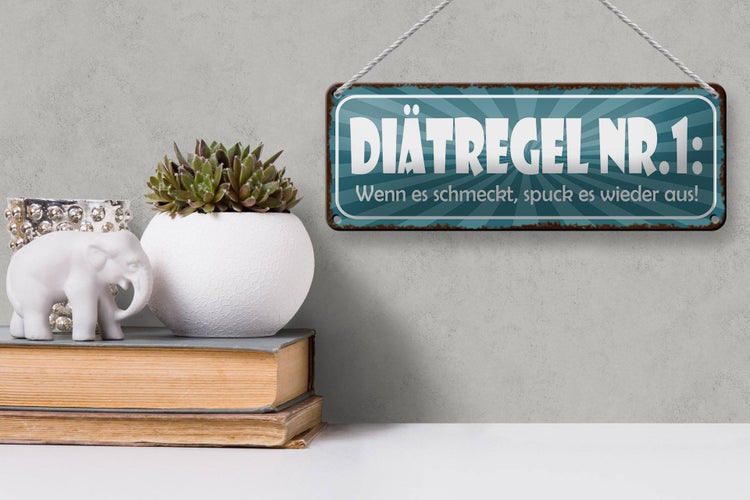 Blechschild Spruch 27x10cm Diät schmeckt spuck wieder aus Dekoration